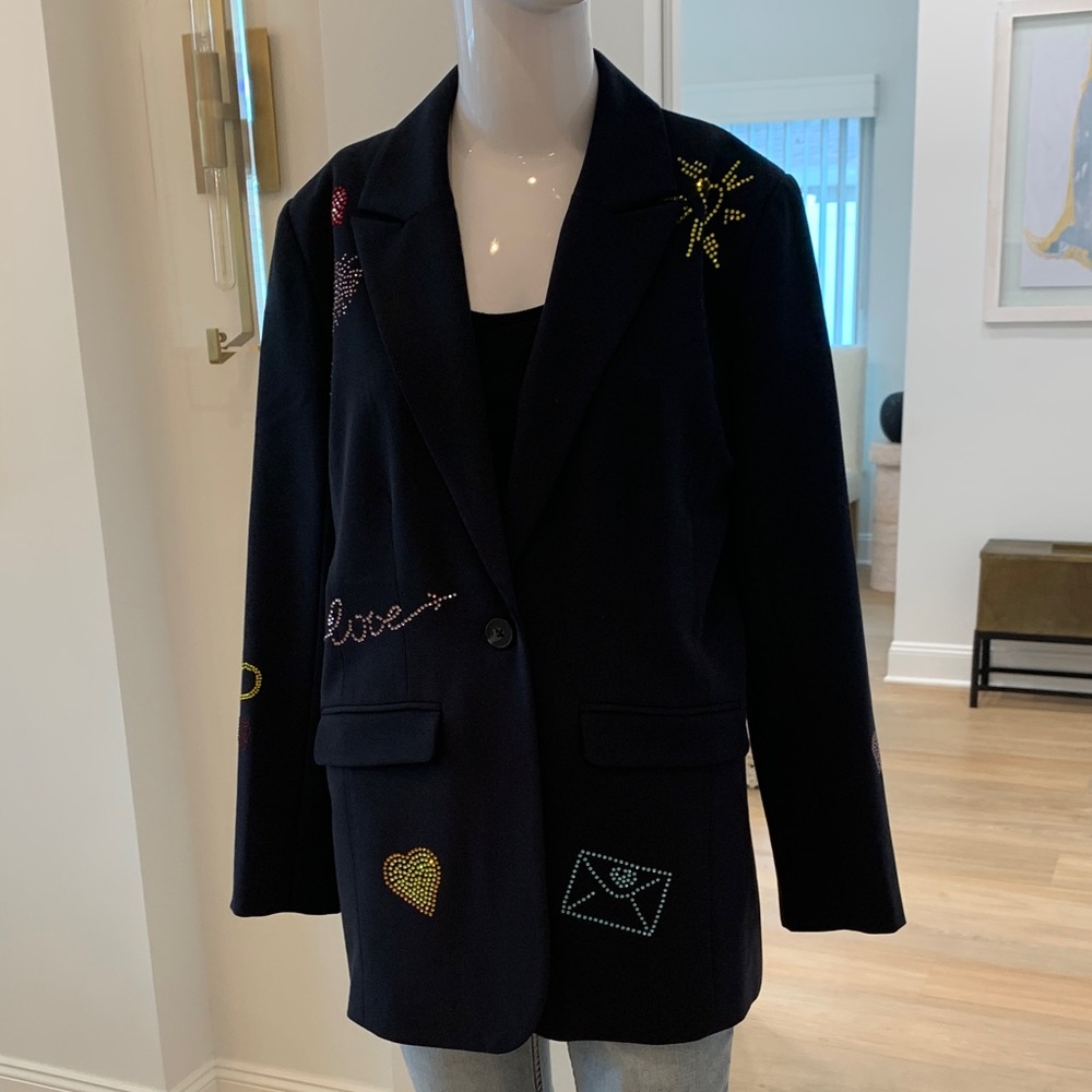 Colleen Lopez Black Blazer with Colorful Embellishments